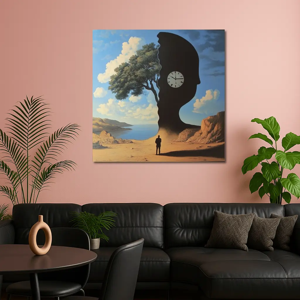 Surreal Human Silhouette Clock Tree Desert – Wall Art