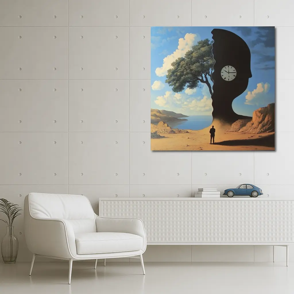 Surreal Human Silhouette Clock Tree Desert – Wall Art