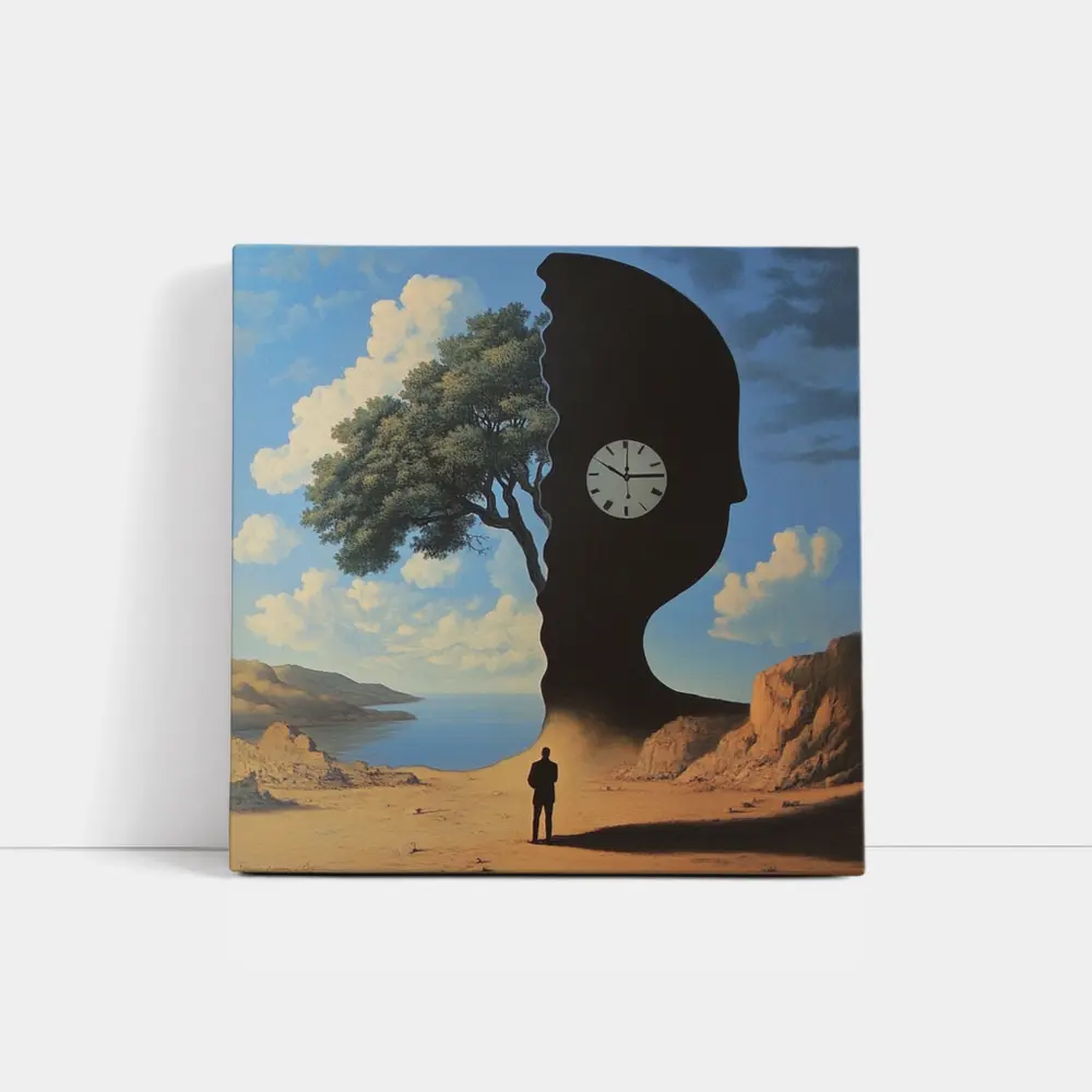 Surreal Human Silhouette Clock Tree Desert – Wall Art