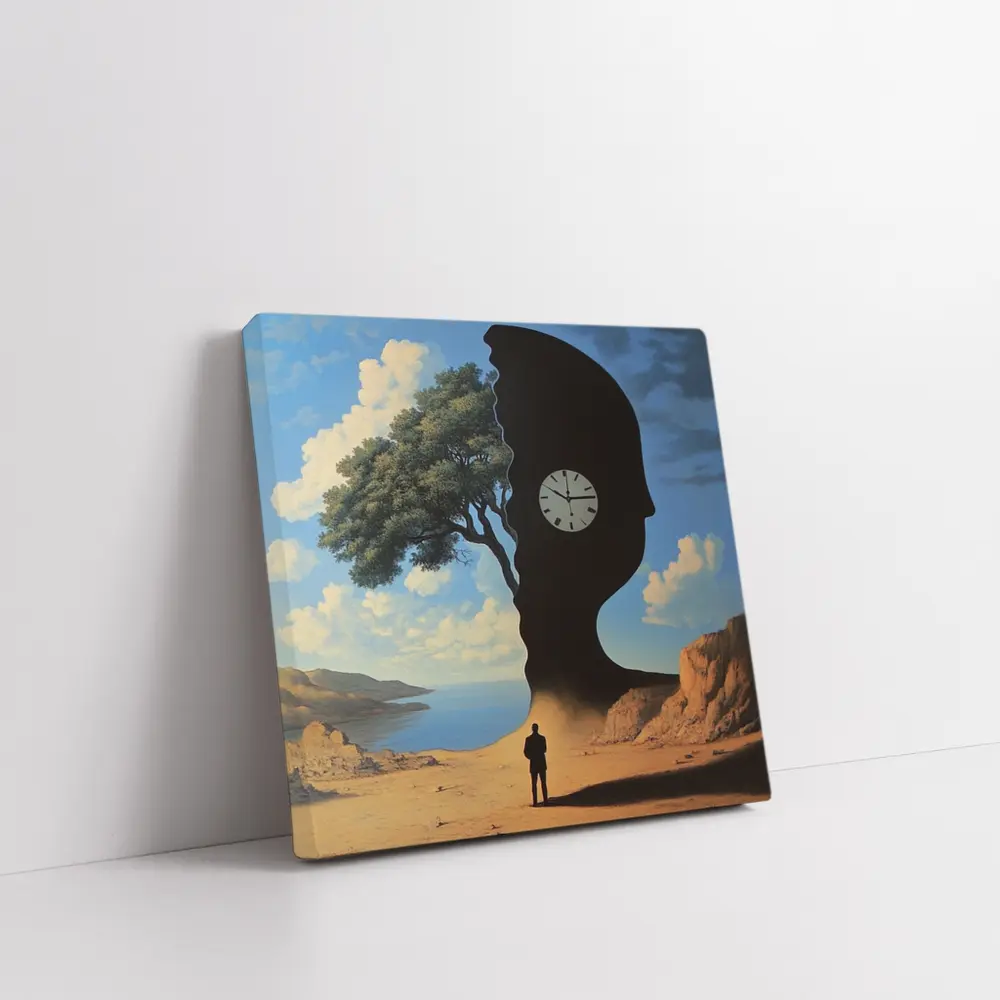 Surreal Human Silhouette Clock Tree Desert – Wall Art