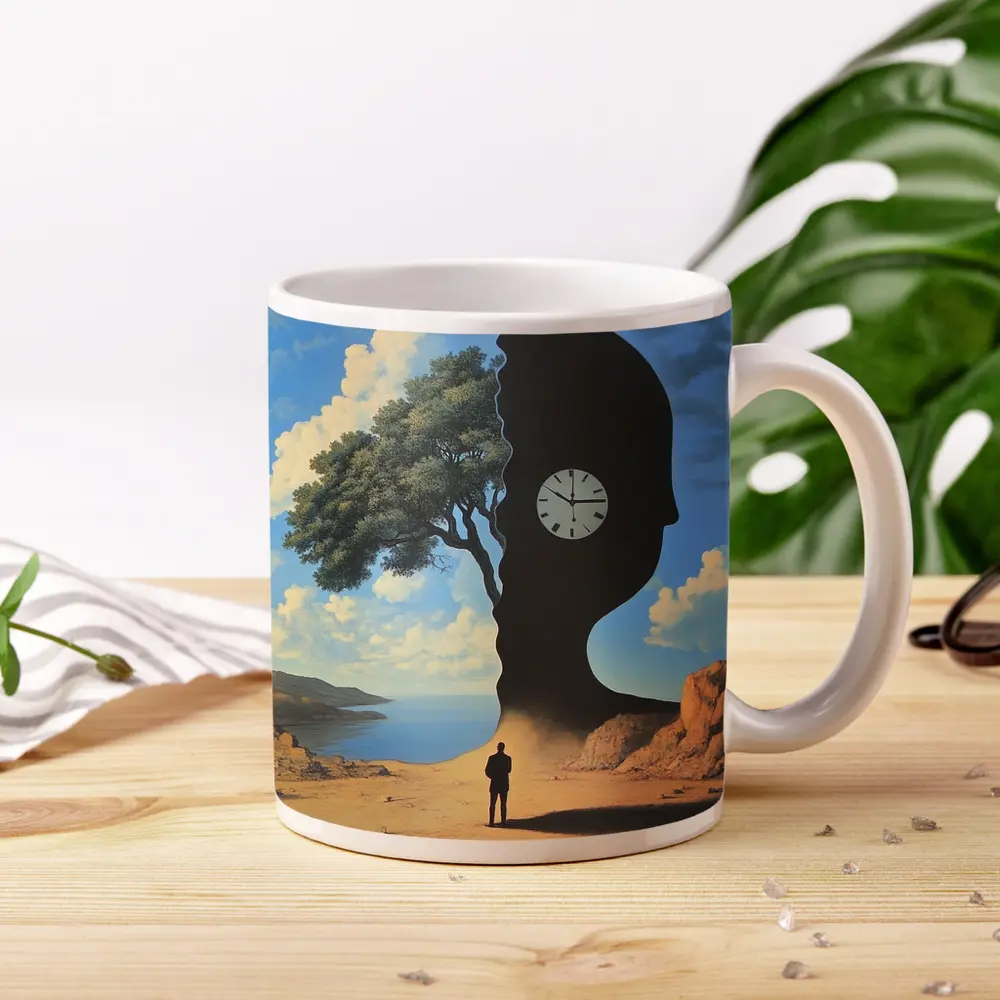 Surreal Human Silhouette Clock Tree Desert – Mugs