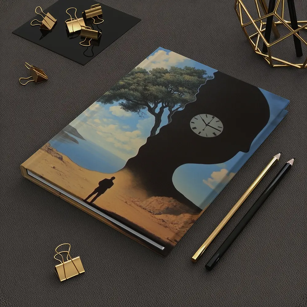 Surreal Human Silhouette Clock Tree Desert – Notebooks