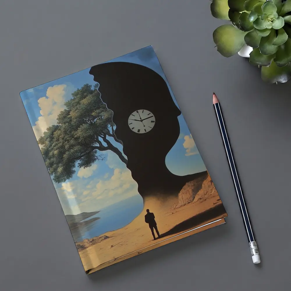 Surreal Human Silhouette Clock Tree Desert – Notebooks