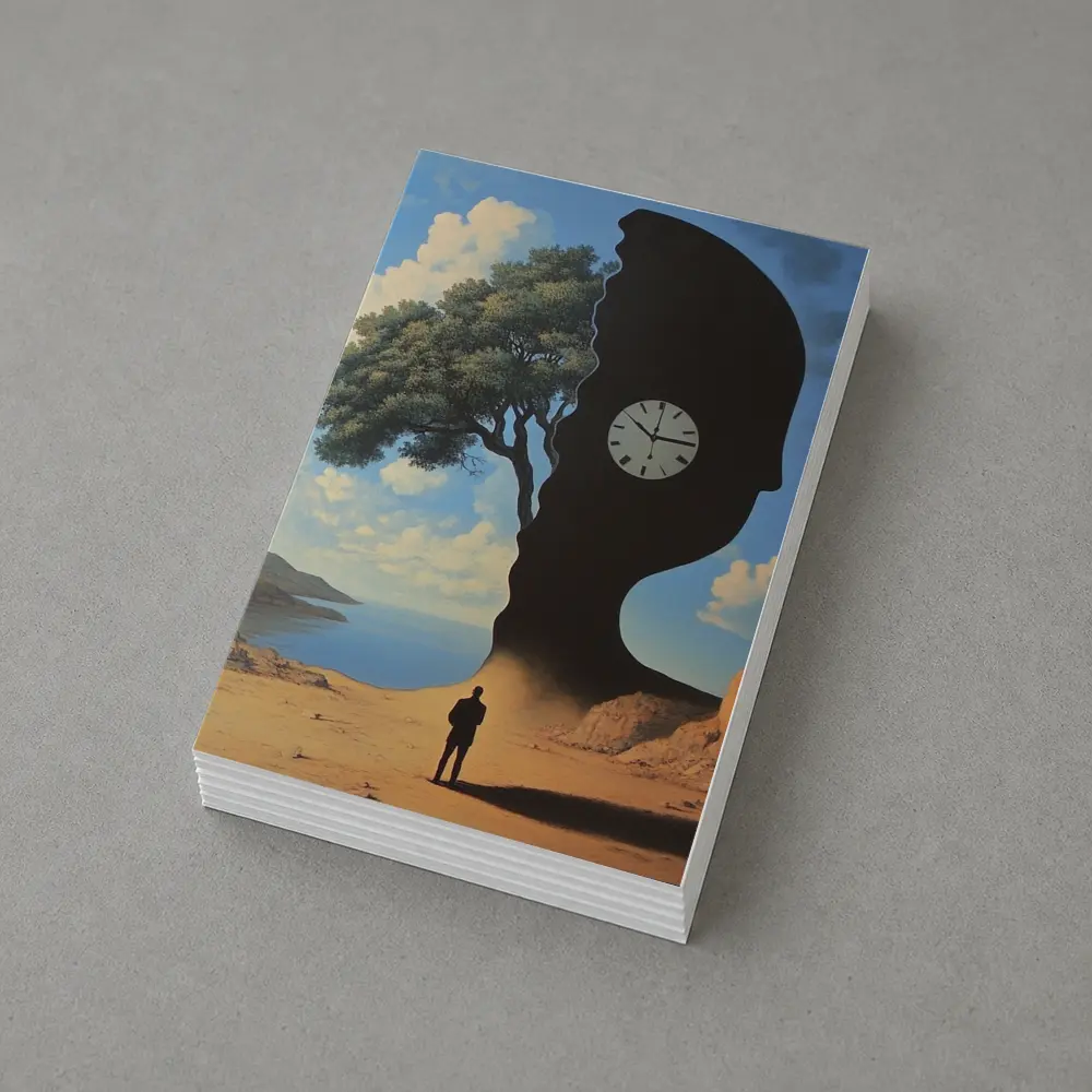 Surreal Human Silhouette Clock Tree Desert – Postcards