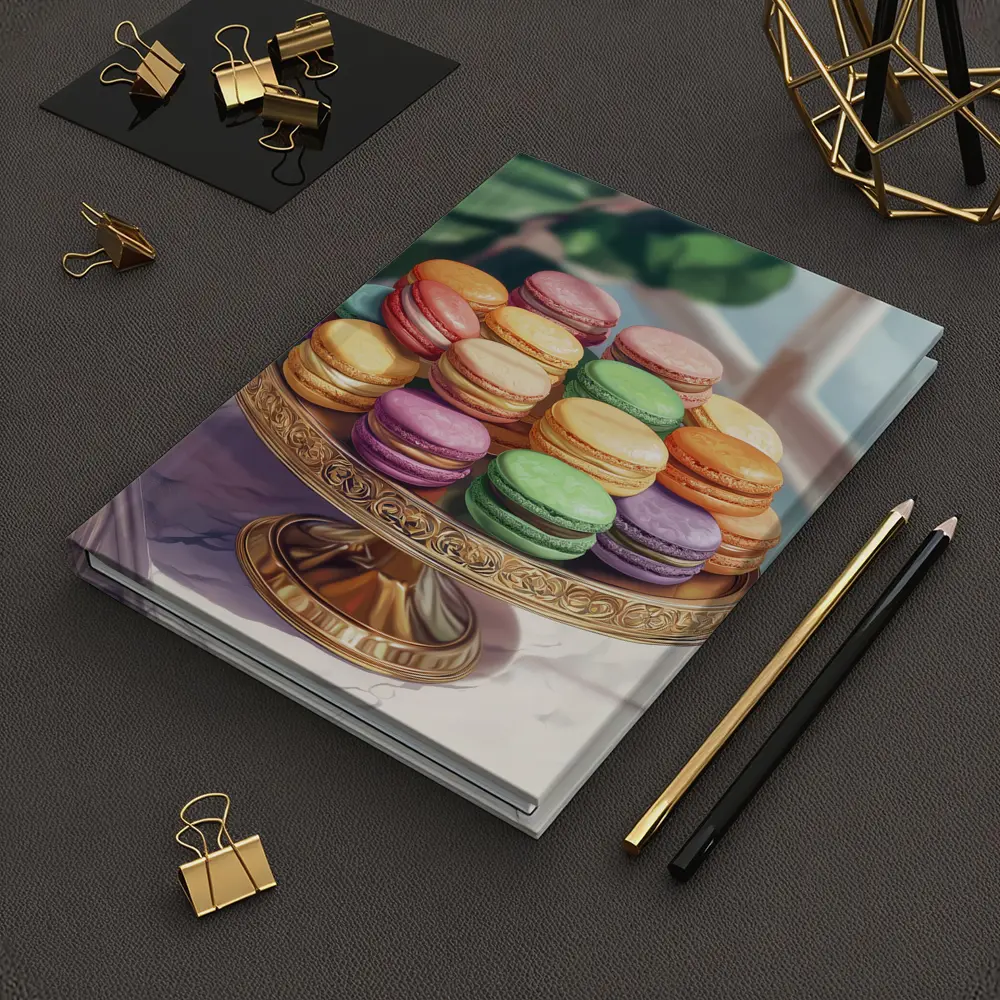 Colorful Macarons on Gold Cake Stand – Notebooks