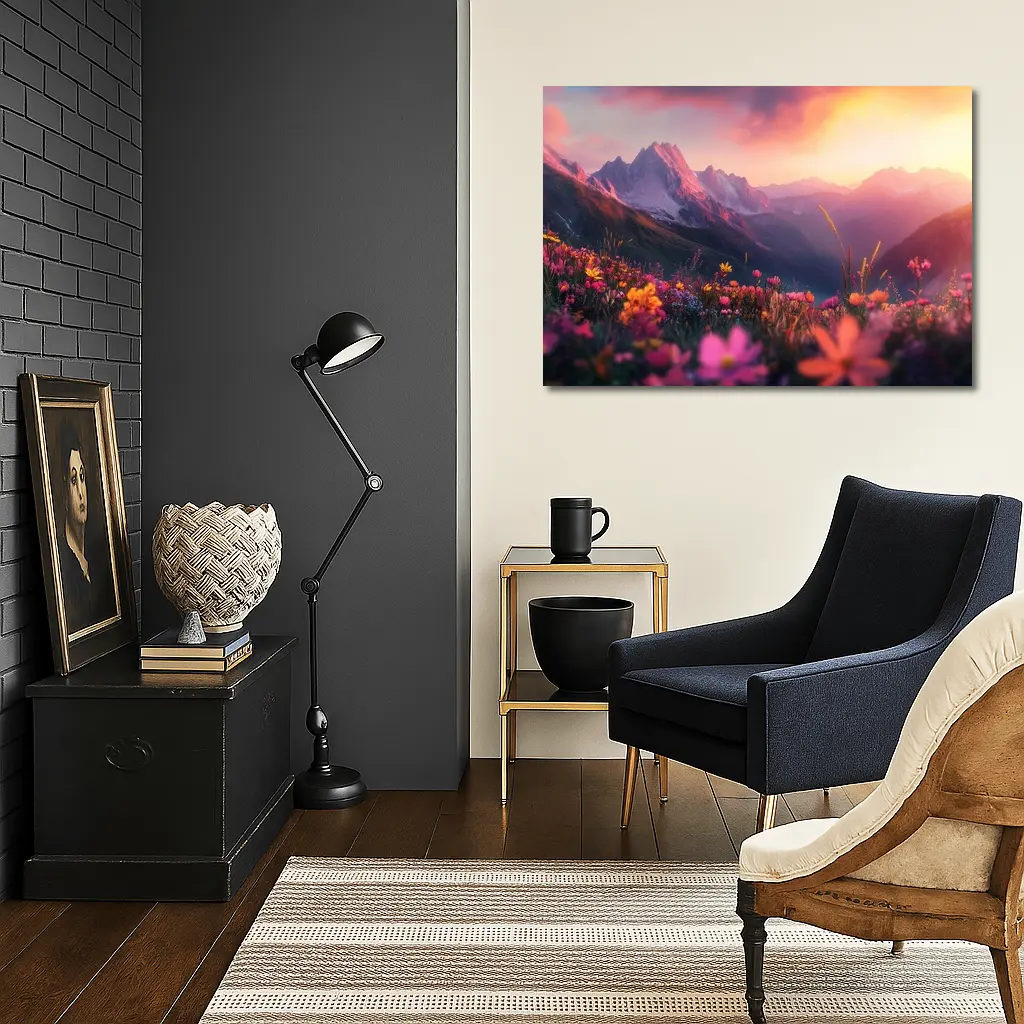Alpine Wildflowers Meadow Mountain Sunset Glow – Wall Art