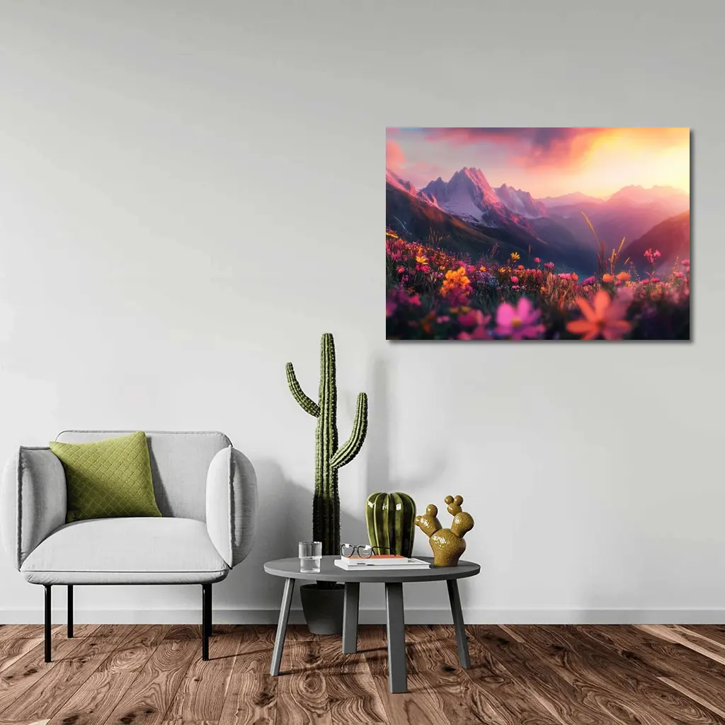 Alpine Wildflowers Meadow Mountain Sunset Glow – Wall Art