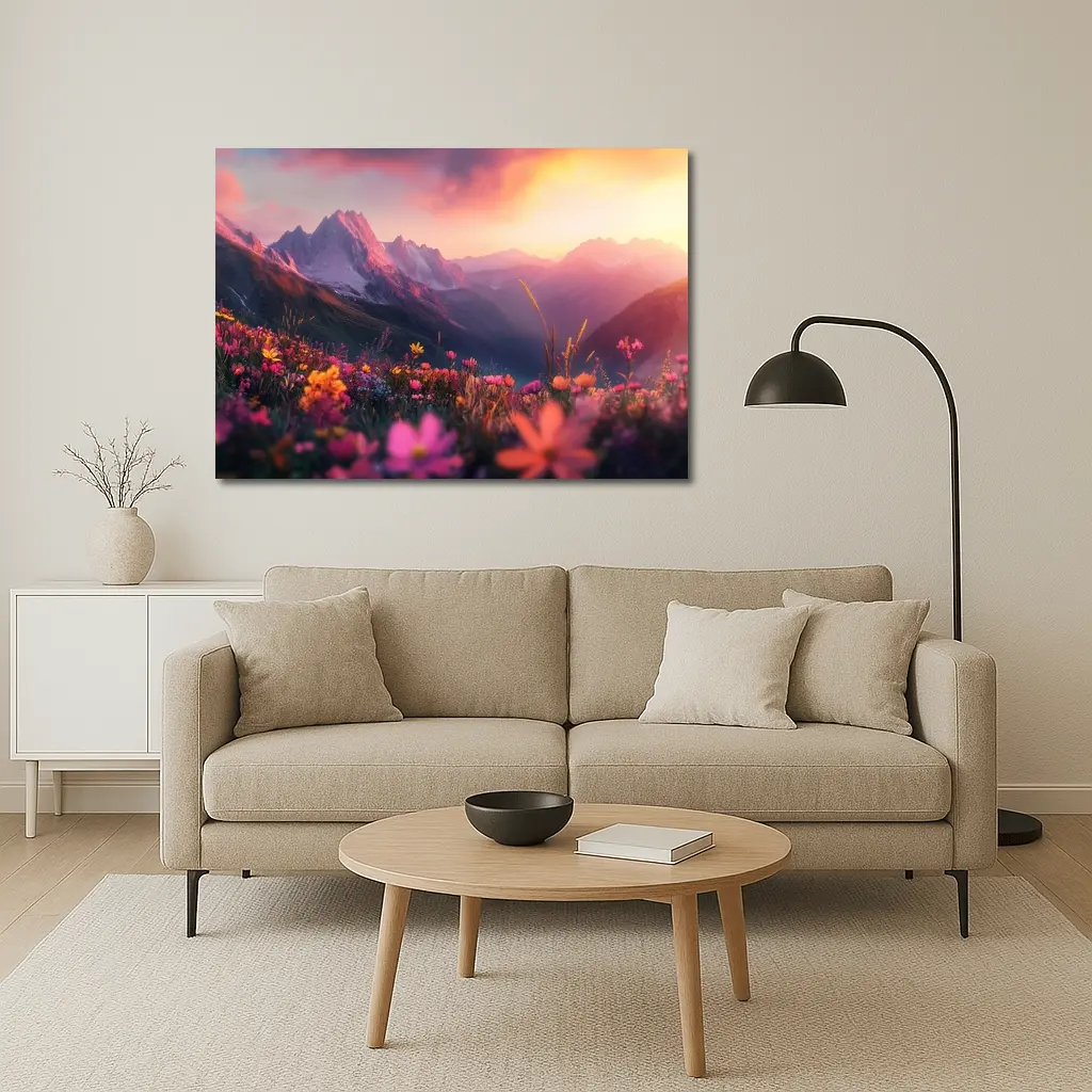 Alpine Wildflowers Meadow Mountain Sunset Glow – Wall Art