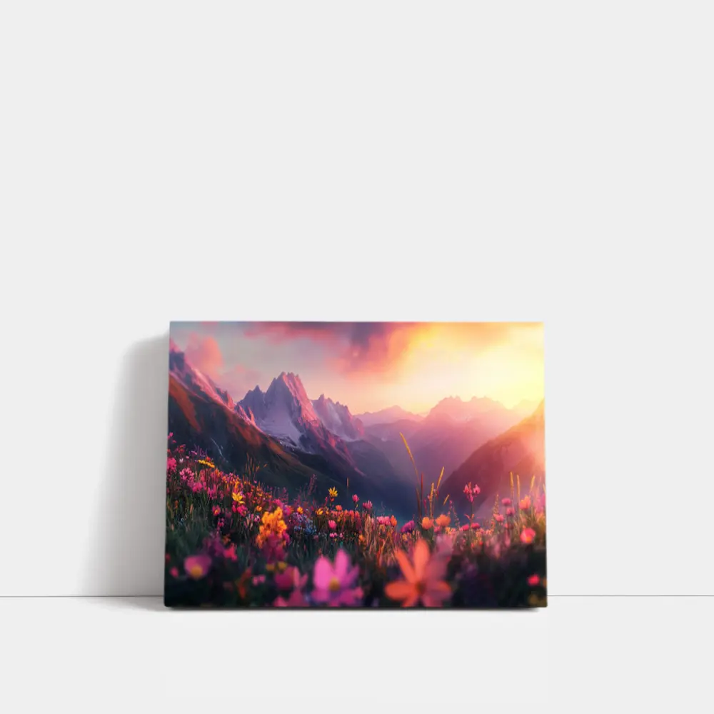 Alpine Wildflowers Meadow Mountain Sunset Glow – Wall Art