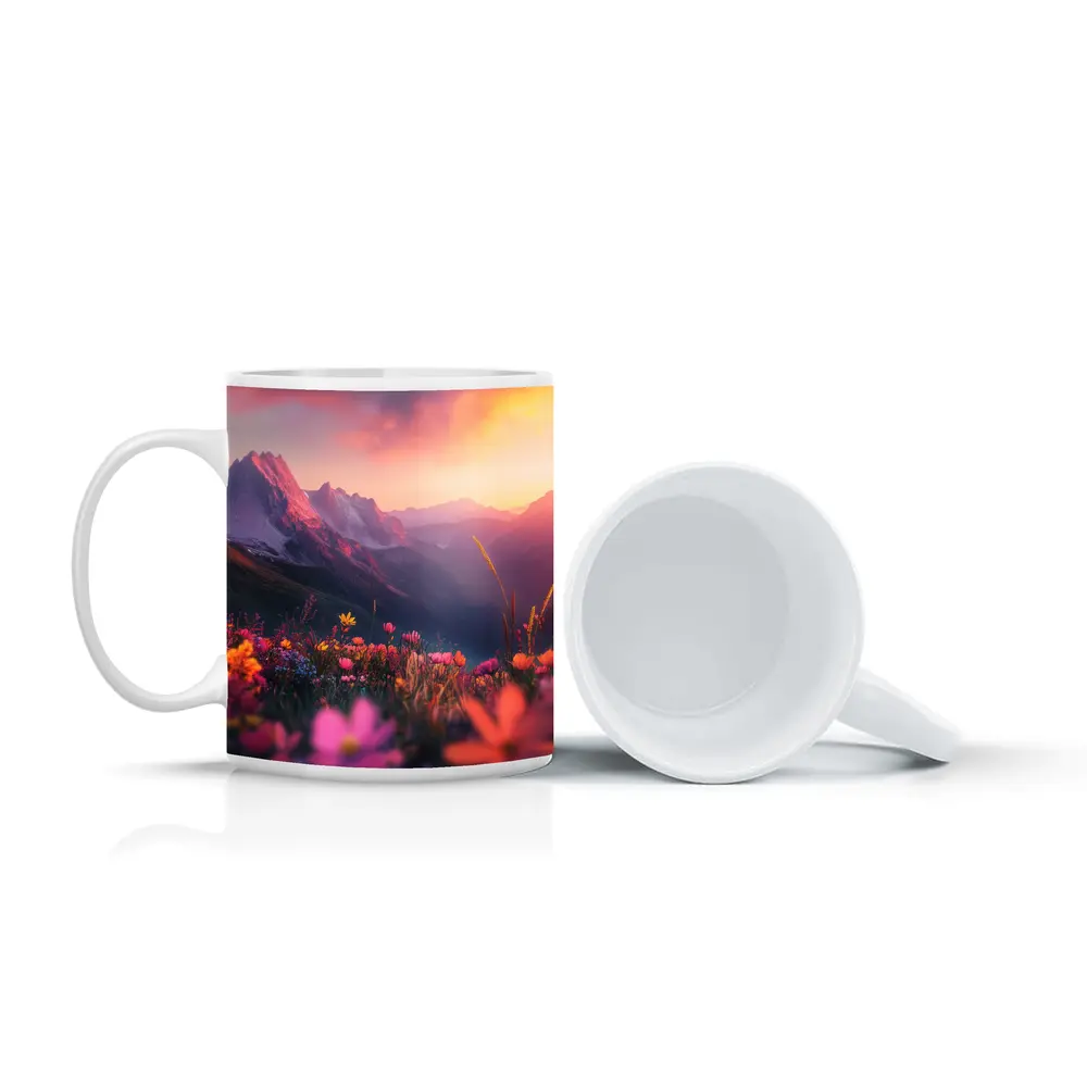 Alpine Wildflowers Meadow Mountain Sunset Glow – Mugs