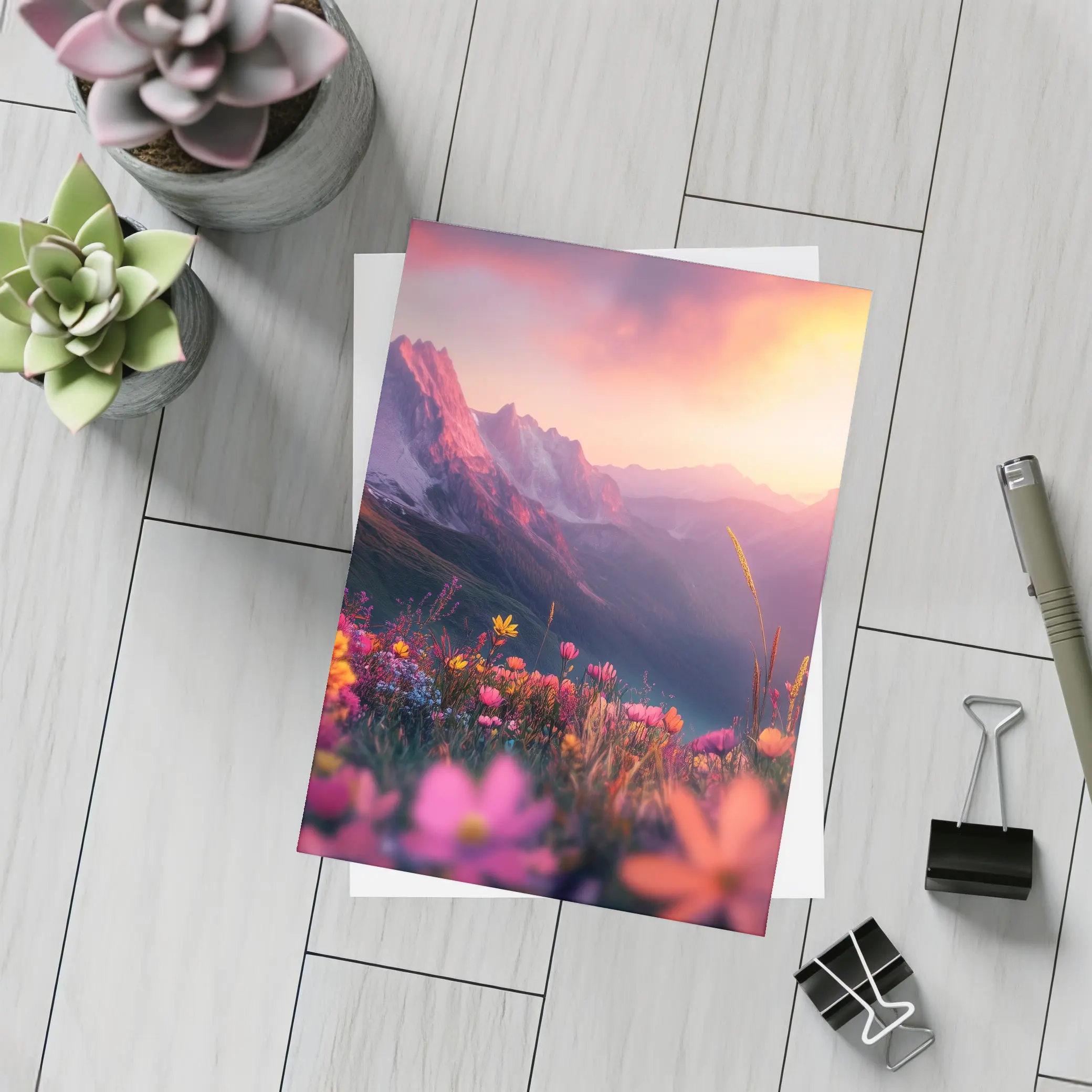 Alpine Wildflowers Meadow Mountain Sunset Glow – Postcards