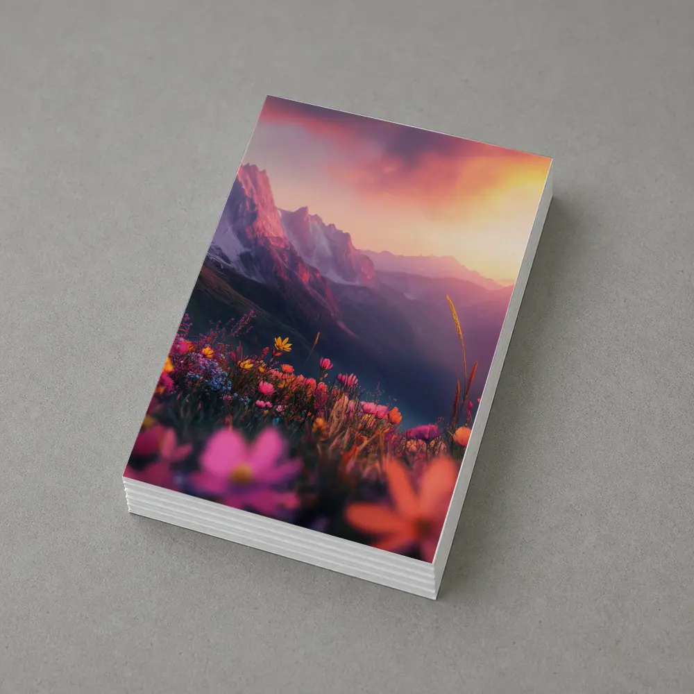 Alpine Wildflowers Meadow Mountain Sunset Glow – Postcards