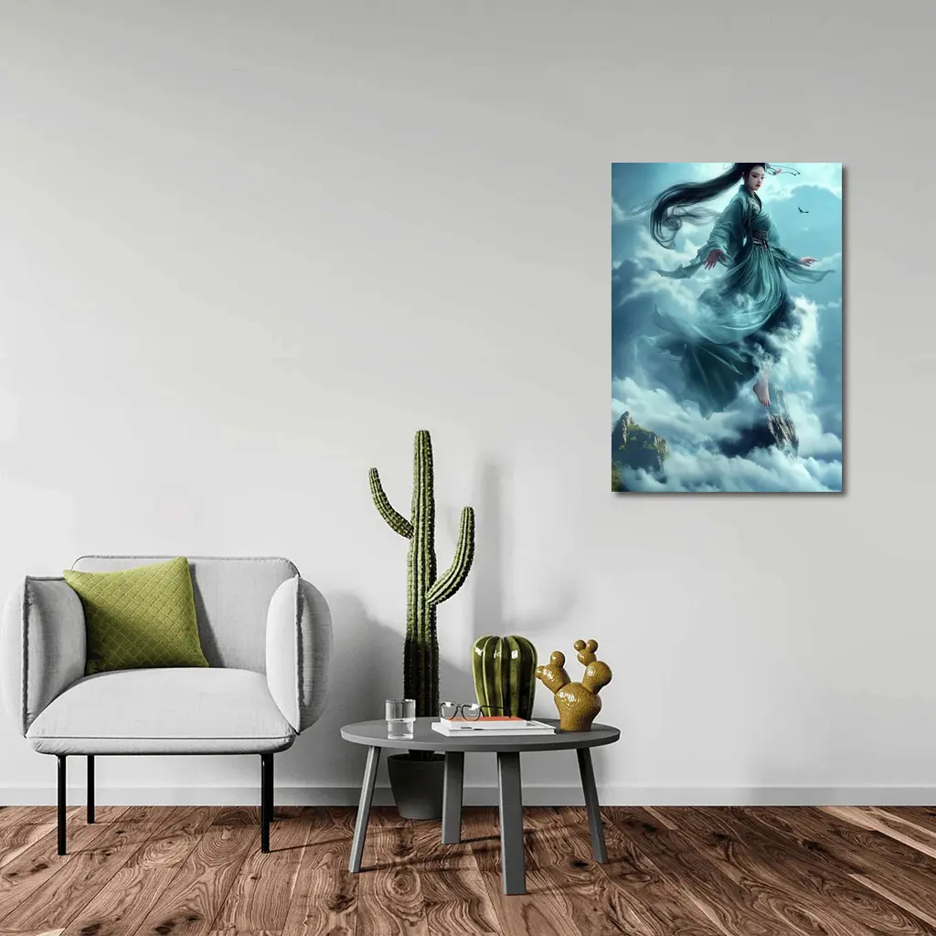 Chinese Goddess Flying Above Mountain Clouds – Wall Art