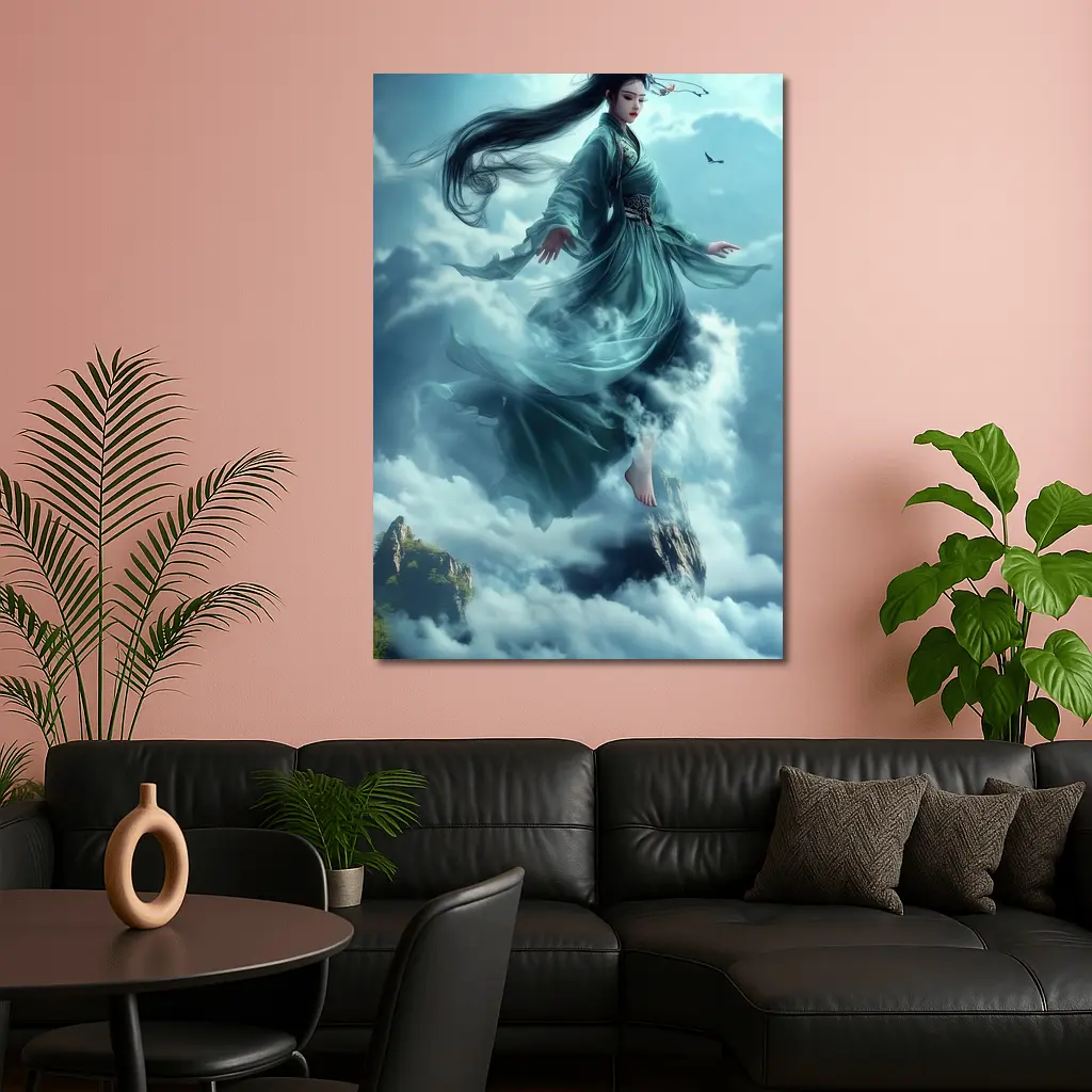 Chinese Goddess Flying Above Mountain Clouds – Wall Art
