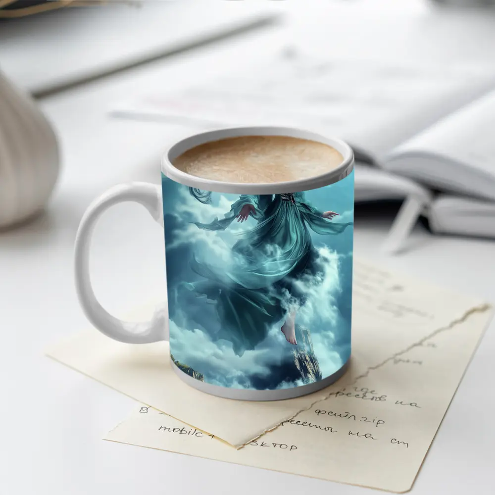 Chinese Goddess Flying Above Mountain Clouds – Mugs
