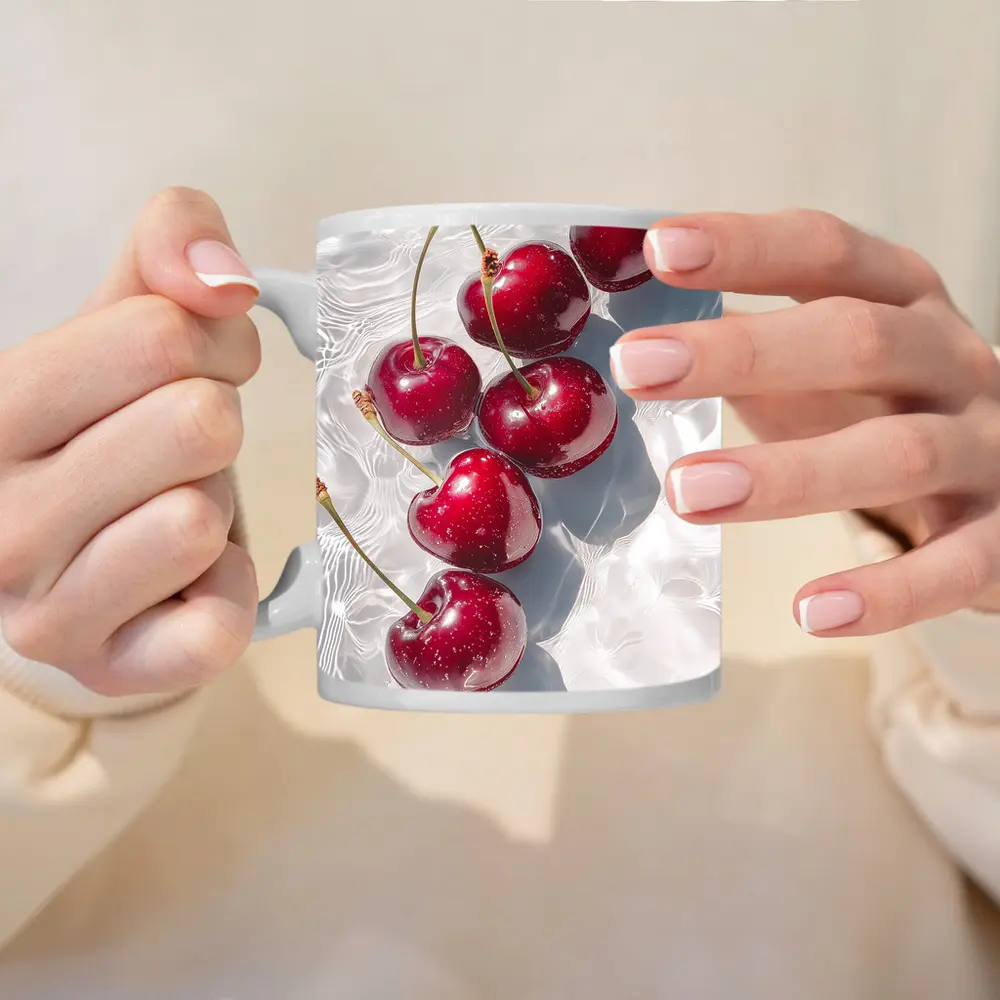 Red Cherries Floating On White Water – Mugs