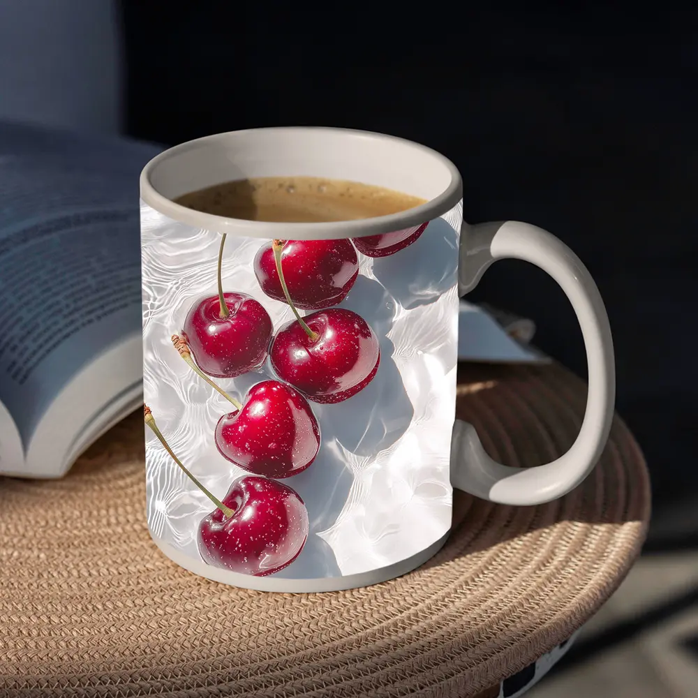 Red Cherries Floating On White Water – Mugs