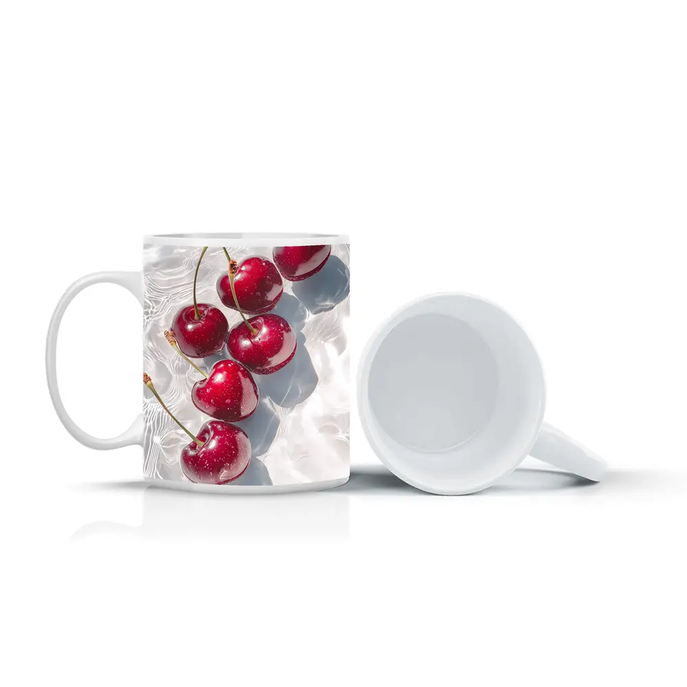 Red Cherries Floating On White Water – Mugs