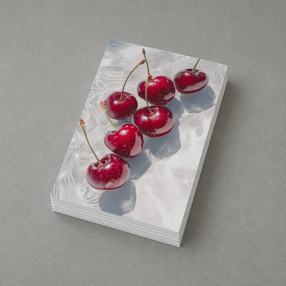 Red Cherries Floating On White Water – Postcards