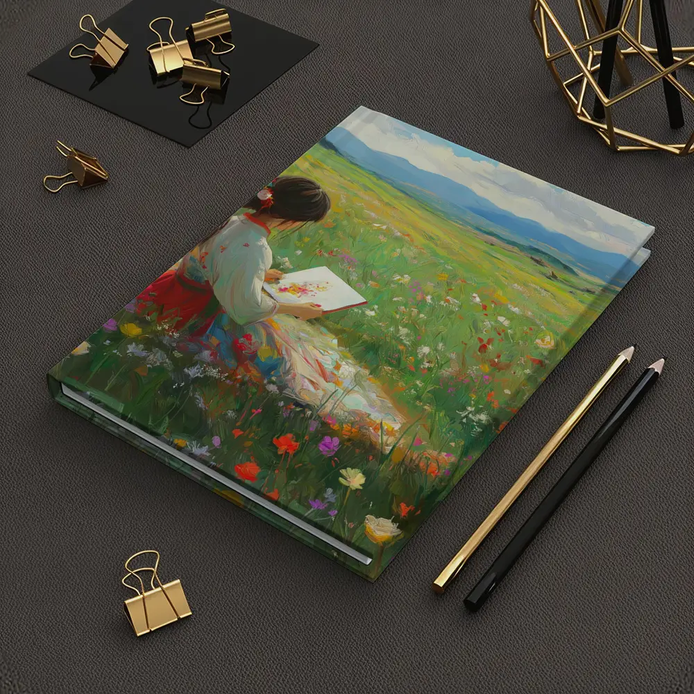Girl Painting in Colorful Wildflower Meadow – Notebooks