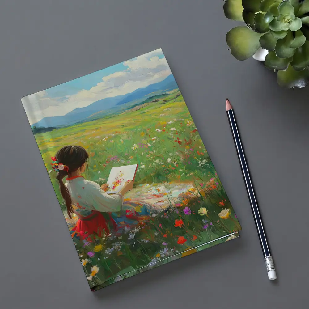 Girl Painting in Colorful Wildflower Meadow – Notebooks