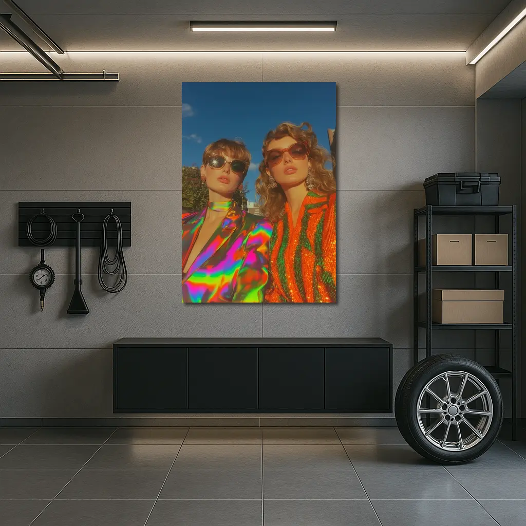 Two Women Retro Fashion Bold Colorful Style – Wall Art