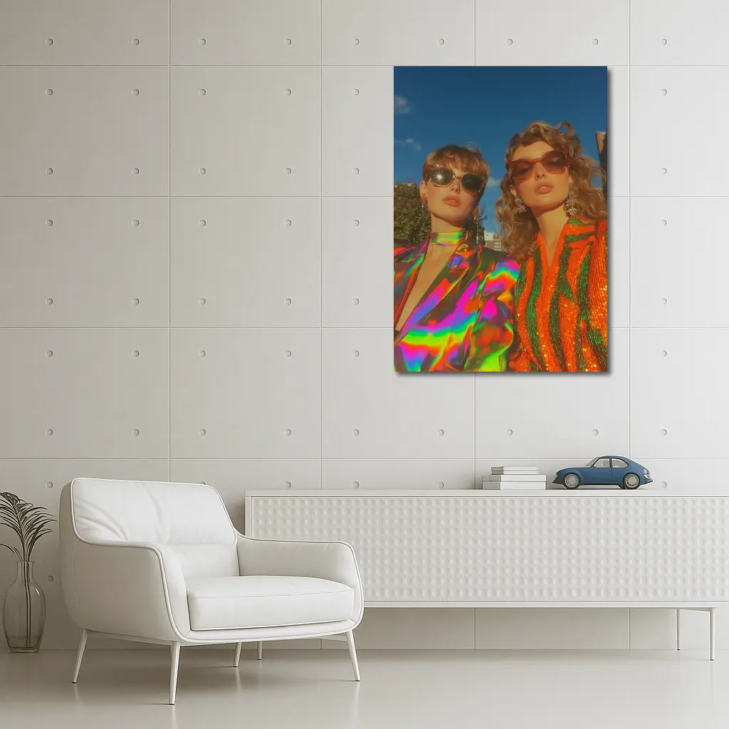 Two Women Retro Fashion Bold Colorful Style – Wall Art