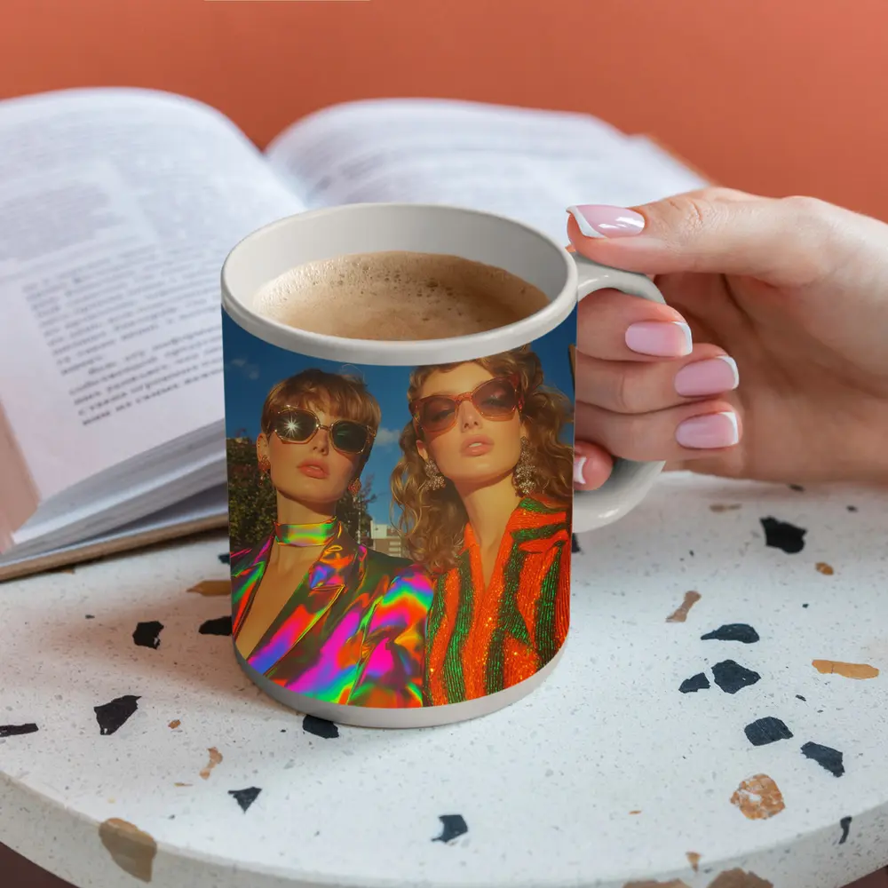 Two Women Retro Fashion Bold Colorful Style – Mugs