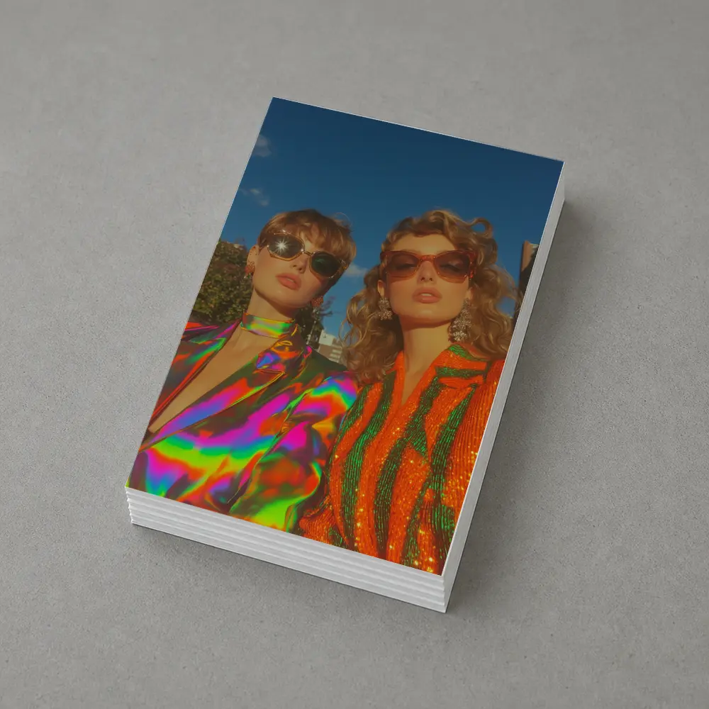 Two Women Retro Fashion Bold Colorful Style – Postcards