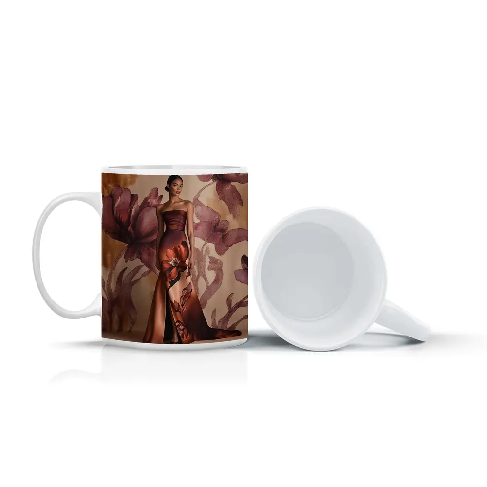 Floral Print Gown Brown Satin Evening Dress – Mugs