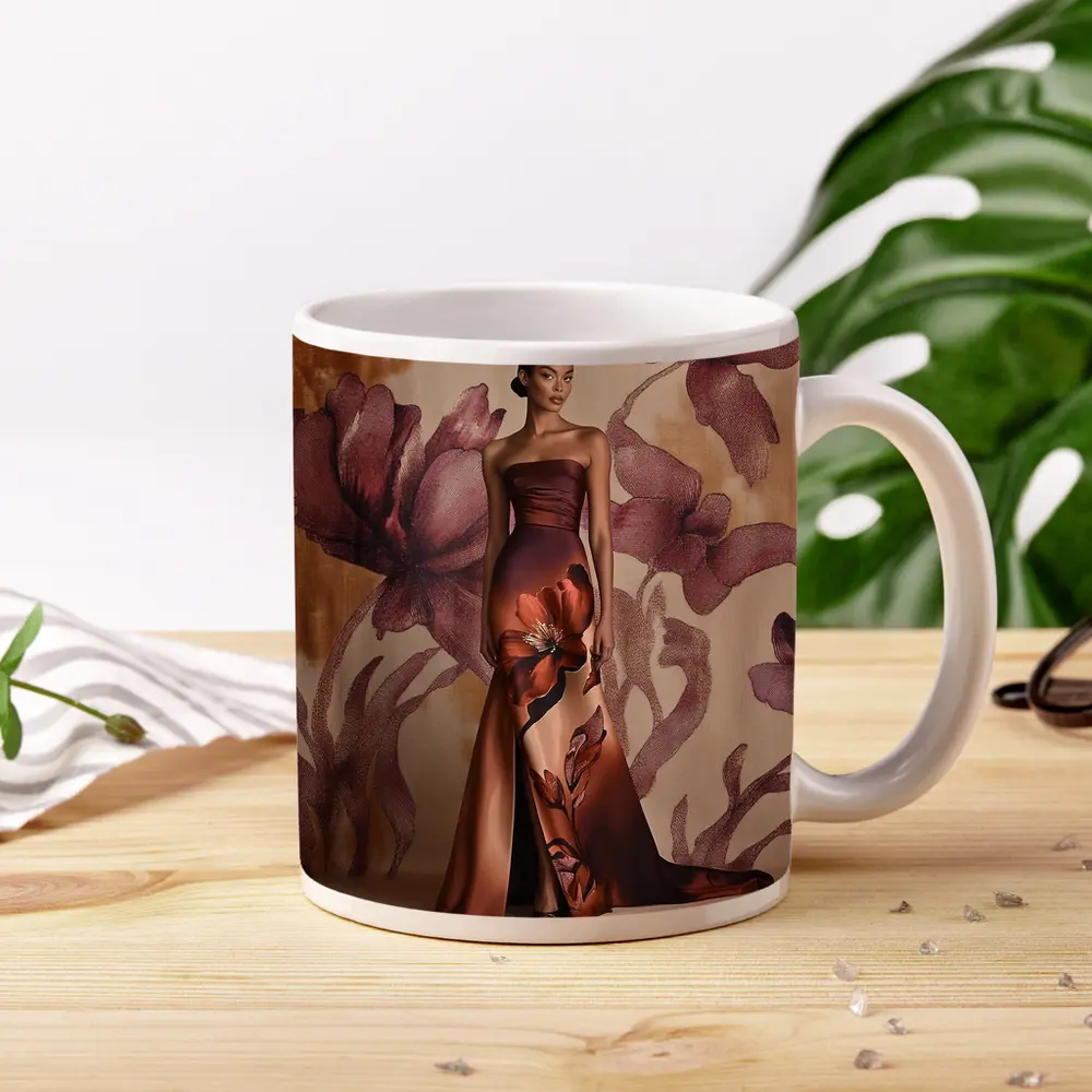 Floral Print Gown Brown Satin Evening Dress – Mugs