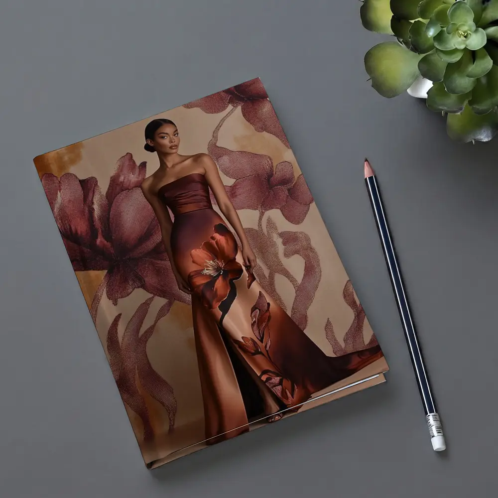 Floral Print Gown Brown Satin Evening Dress – Notebooks