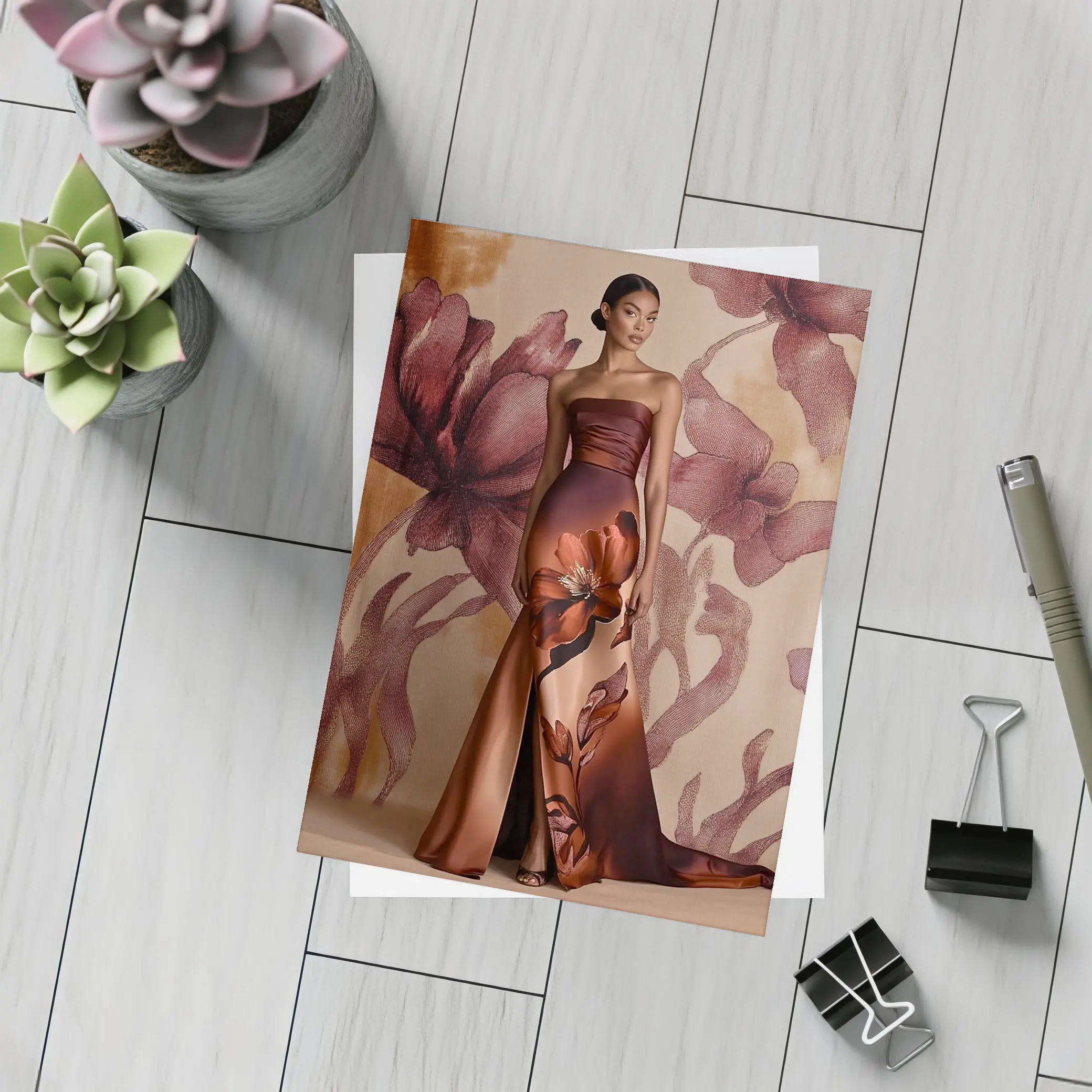 Floral Print Gown Brown Satin Evening Dress – Postcards
