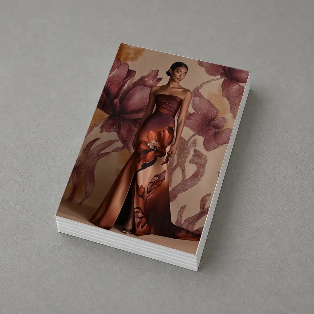 Floral Print Gown Brown Satin Evening Dress – Postcards
