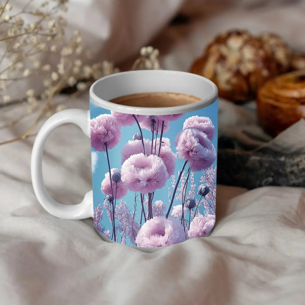 Pink Peonies Against Blue Sky – Mugs