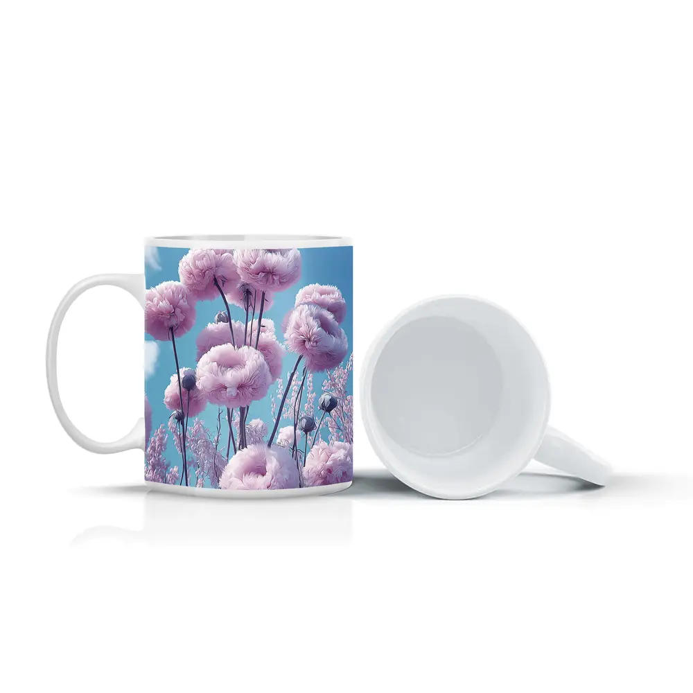 Pink Peonies Against Blue Sky – Mugs
