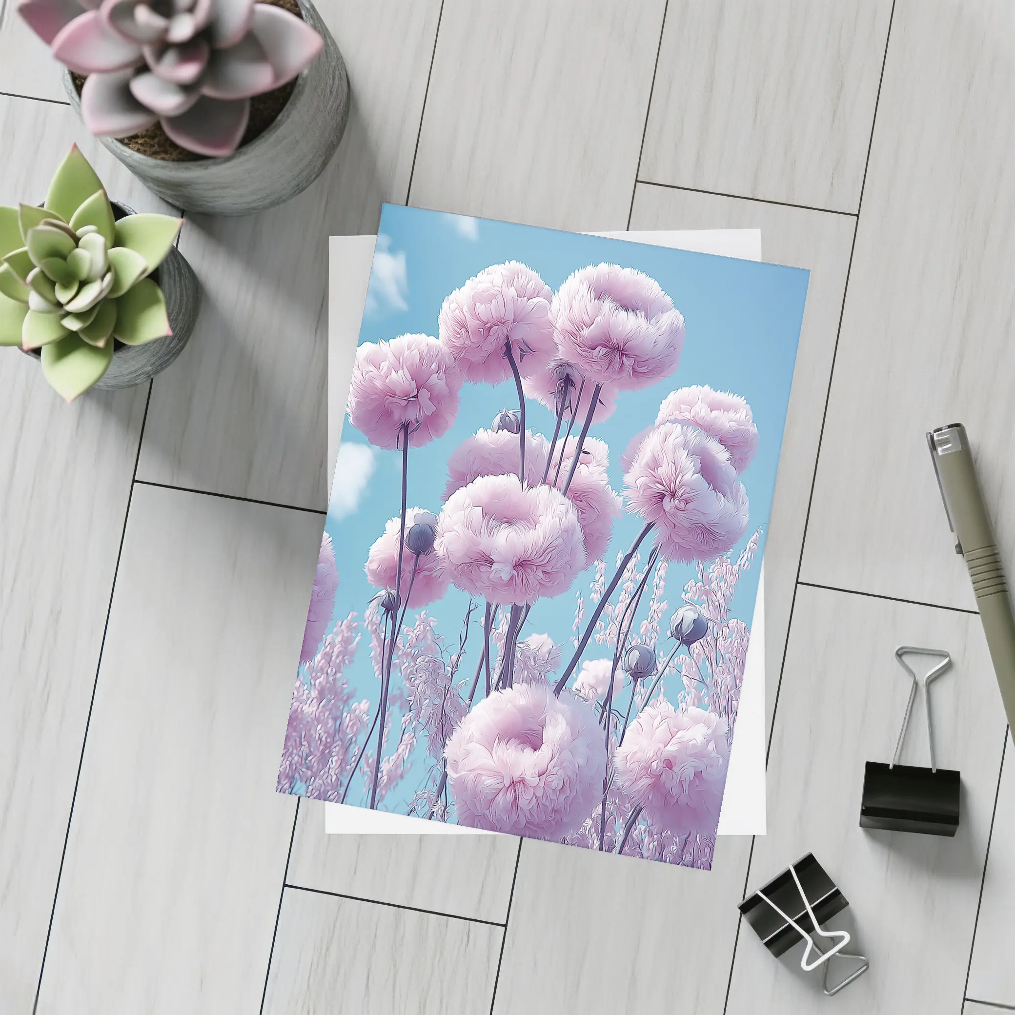 Pink Peonies Against Blue Sky – Postcards
