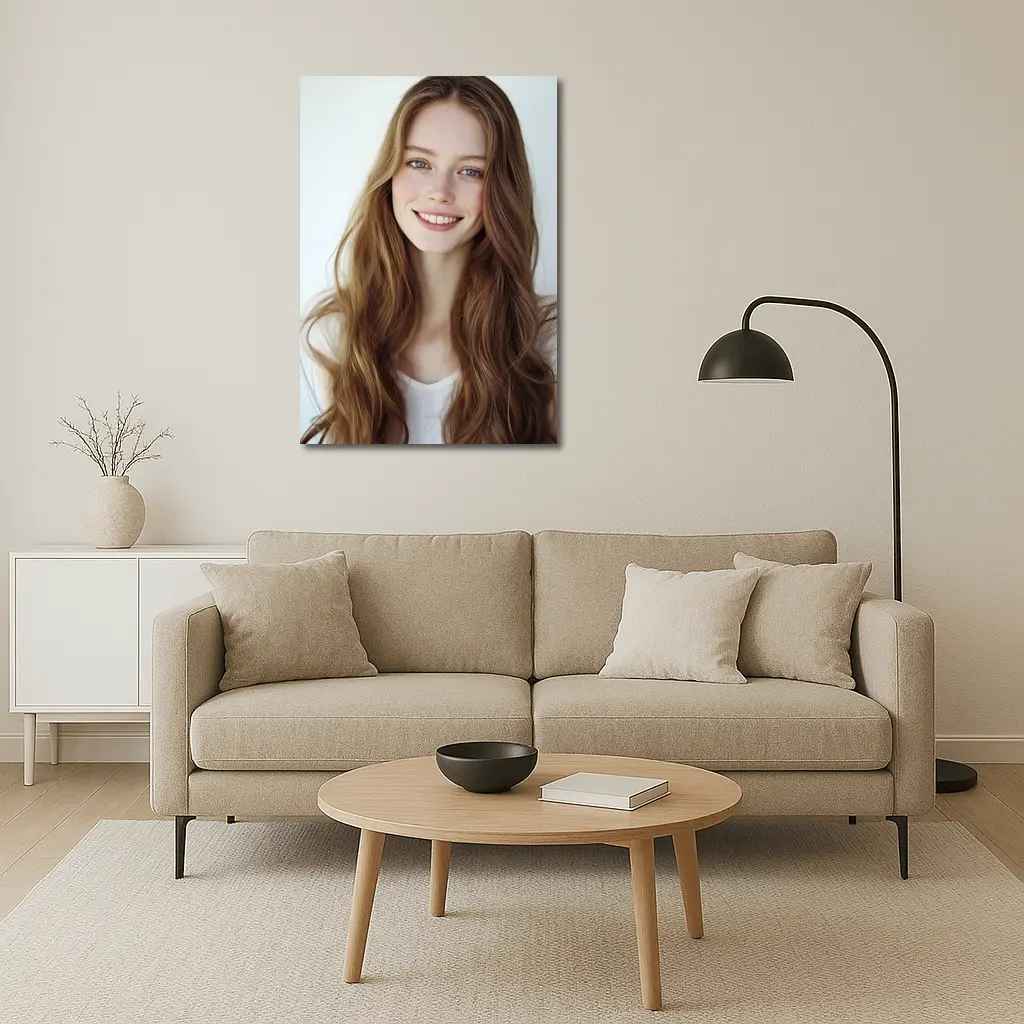 Young Woman Portrait White Background Smiling – Wall Art