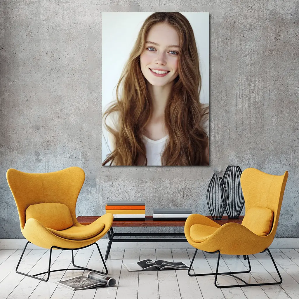 Young Woman Portrait White Background Smiling – Wall Art