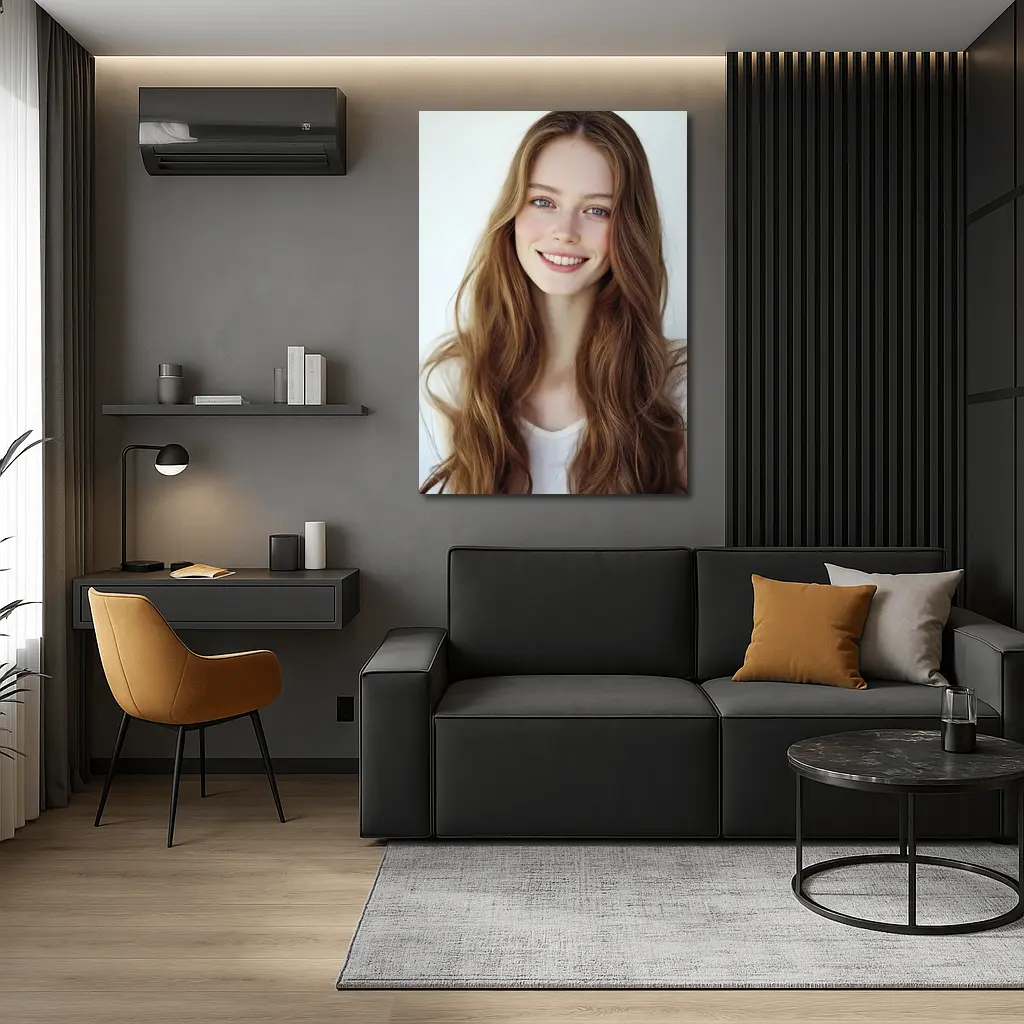 Young Woman Portrait White Background Smiling – Wall Art