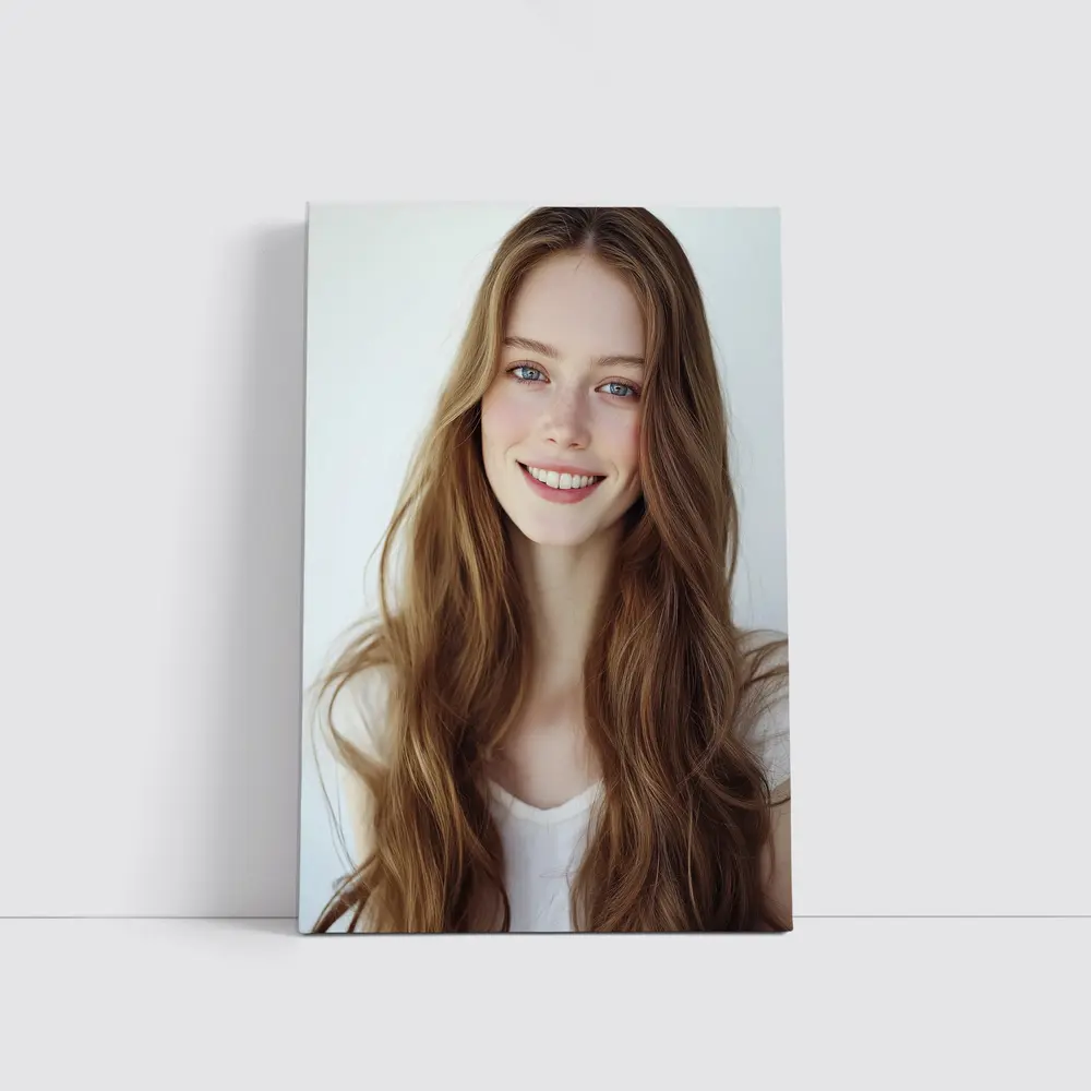 Young Woman Portrait White Background Smiling – Wall Art