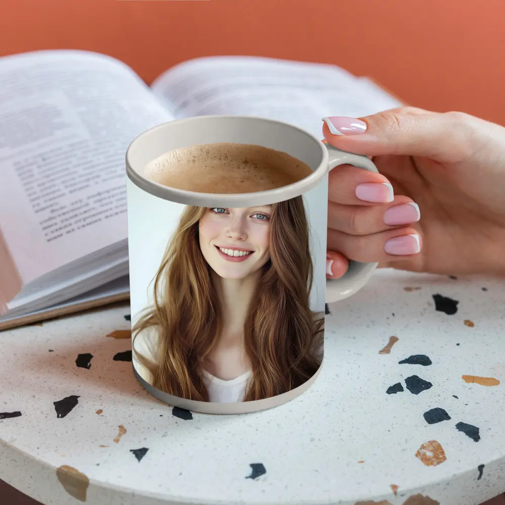 Young Woman Portrait White Background Smiling – Mugs