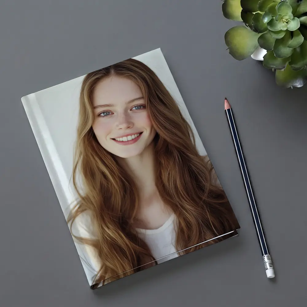 Young Woman Portrait White Background Smiling – Notebooks