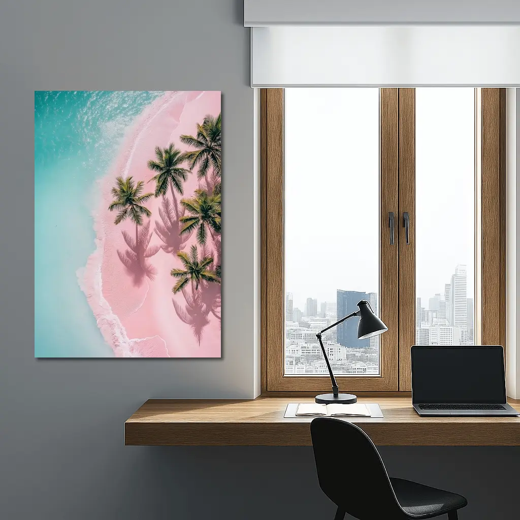 Aerial Pink Sand Beach Palm Trees – Wall Art