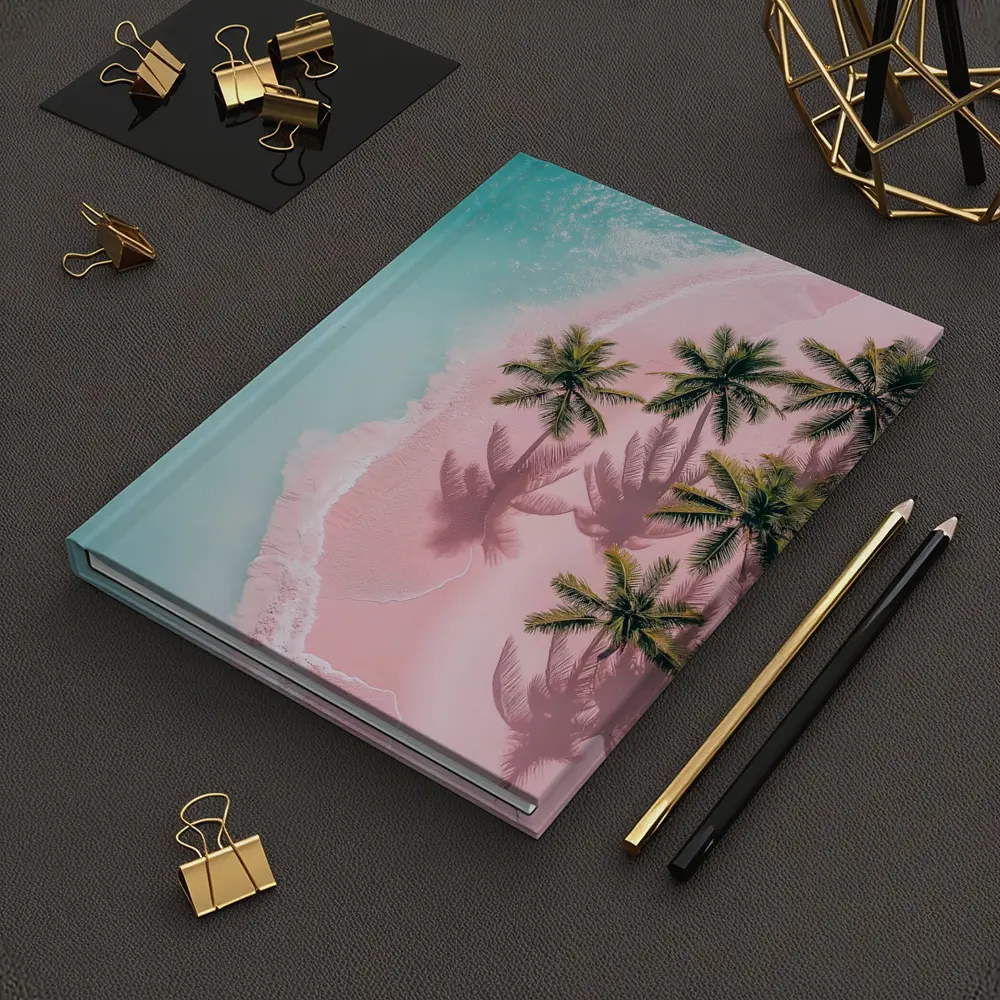 Aerial Pink Sand Beach Palm Trees – Notebooks