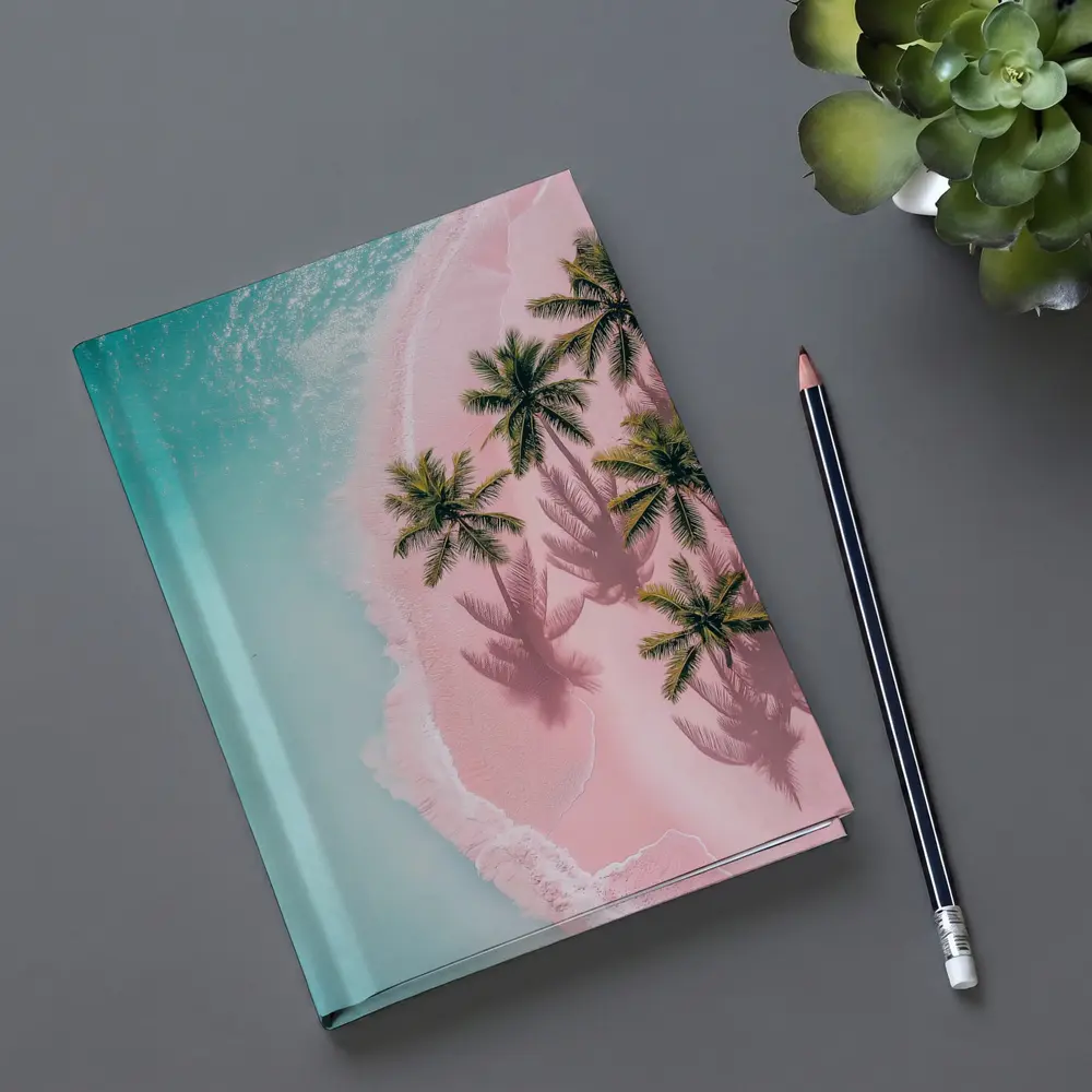 Aerial Pink Sand Beach Palm Trees – Notebooks