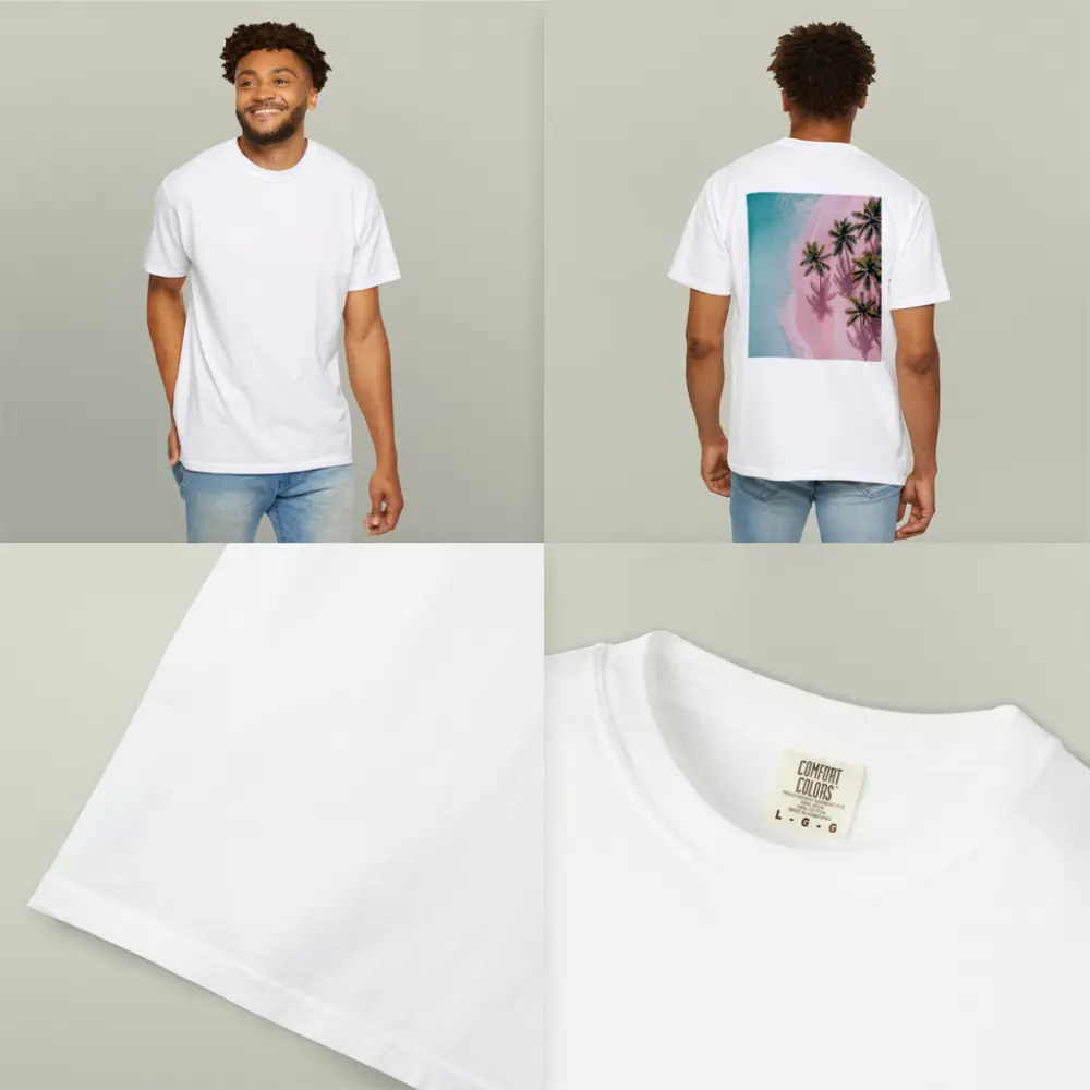 Aerial Pink Sand Beach Palm Trees – T-Shirts
