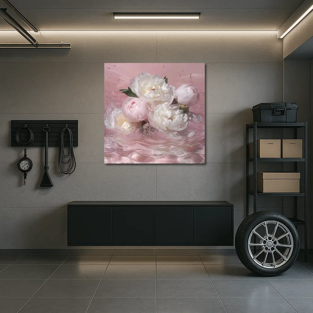 White Pink Peonies Splashing in Water – Wall Art