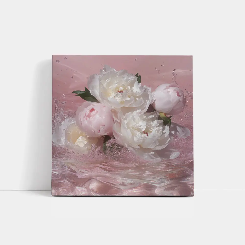 White Pink Peonies Splashing in Water – Wall Art