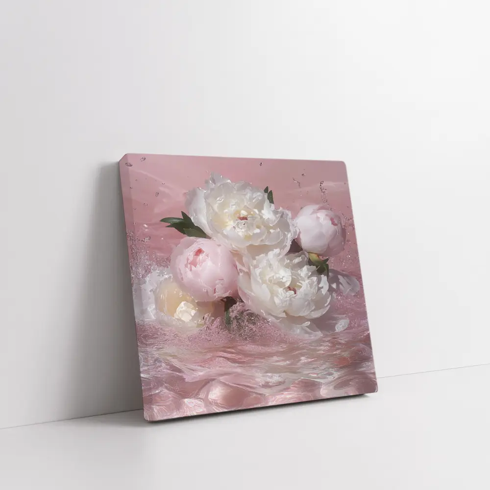 White Pink Peonies Splashing in Water – Wall Art